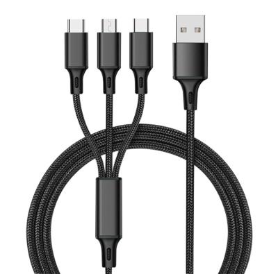 China For iPhone + Type C Phones + Micro-USB Phones USB A to 3 in 1 Cable 3 Way USB Cable for iPhone, Micro-USB, Type C Phones for sale