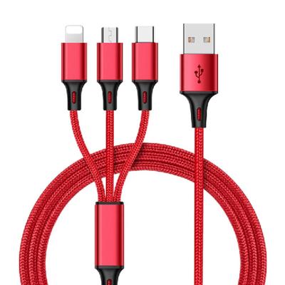 China For iPhone + Type C Phone + Micro-USB Phone To High Quality 3 In 1 USB Charger Cable 8 Pin + Micro-USB + Type C Interfaces Available for sale