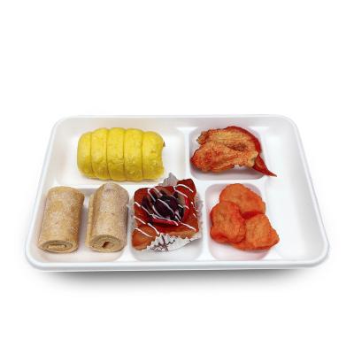 China Eco-Friendly Disposable Biodegradable Disposable Food Tray With Bagasse 5 Compartments Biodegradable Lunch Tray Meal Tray Sugar Cane Lid for sale