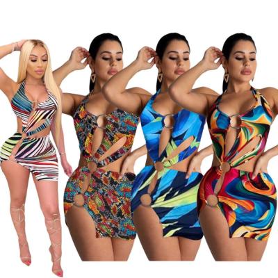 China New Arrival Dry Cleaning 2021 Summer Sexy Swimwear Women's Colorful Sexy Swimsuit Halter Bandage Dresses for sale