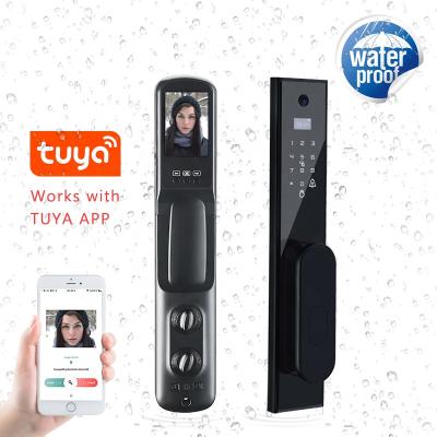 China Outdoor Smart Fingerprint Door Lock Tuya Smart WiFi Waterproof Door Lock With Camera Automatic Door Lock 400*77*72mm for sale