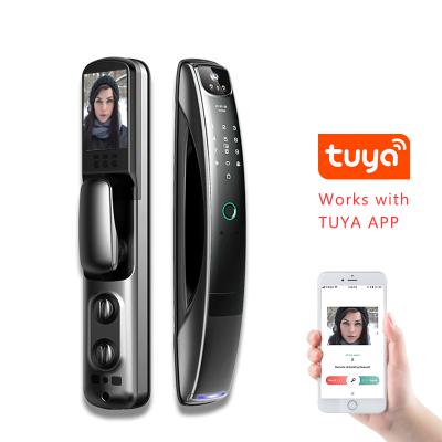 China Smart Home Auto Biometric Fingerprint Lock Smart Door Lock With Tuya Wifi Push Pull Handle 400*77*72mm for sale