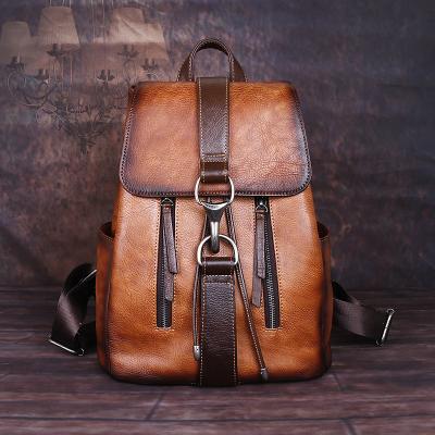 China Other New Design Buckle Drawstring Backpack Retro Style Logo Custom Backpacks Luxury Vintage First Layer Cowhide Backpack For Women for sale