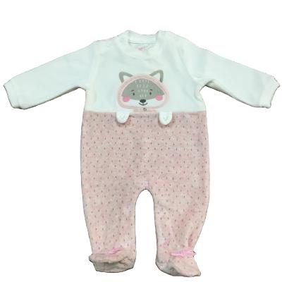 China Baby 2021 Velvet Newborn Overall Romper Anti-pilling Outer Coat With Animated Fox Design In Smooth Pink Blended Velvet Fabric for sale