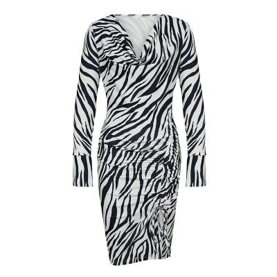 China Hot Sales 2023 New Anti-Static Collection Zebra Print Sexy Style Women's Dresses Sheath Long V-neck Split Mini Dress for sale