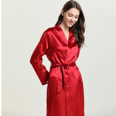 China Solid color anti-static custom logo cardigan mid robe satin lace up bathrobe homewear with belt simple sleepwear casual comfort nightgown for sale