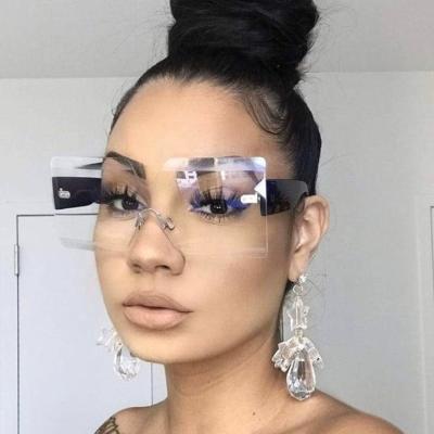 China Fashion Sunglasses Fit Rimless Female One-Piece Travel Flat Top Big Sun Glasses Women Brand Designer Sun Glasses for sale