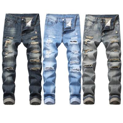 China Plus size plus size skinny boy friend pants fashion high waist mens denim breeches blue jeans biker ripped to wash distressed men's jeans for sale