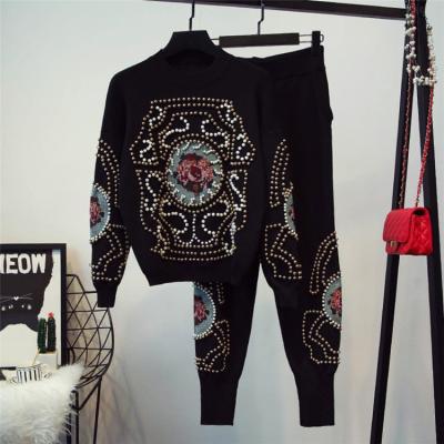 China European autumn winter resort news cross stitch women's breathable two-piece suit for sale