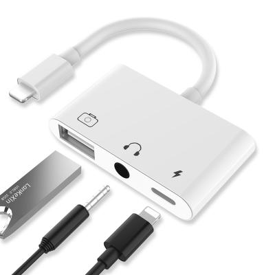 China +DC 3.5+ USB Port Lightning USB OTG Camera Adapter USB HUB 3.5mm Earphone Jack Adapter for iPhone for sale