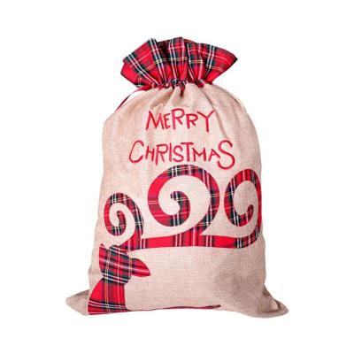 China Factory Wholesale Canvas Embroidered Christmas Drawstring Gift Bags For Christmas Decorations for sale