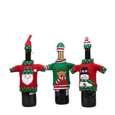 China Christamas Decoration Santa Claus Snowman Moose Wine Bottle Holiday Cover Wine Bottle Coat For Christmas Decoration for sale