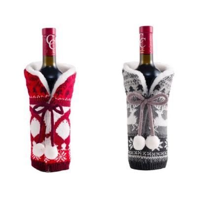 China Short Plush Furry Ball Knit Red Wine Set Christmas Atmosphere Decorative Supplies Holiday Bottle Set Home Set for sale