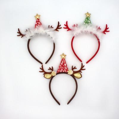 China Cute Pile Hair Cut Elk Antlers Christmas Reindeer Antlers Headband Hair Circle For Girls for sale