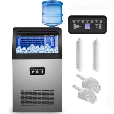 China 60kg/24H Commercial Commercial Ice Maker Machine with Bottled Water and Filter Water 2 Water Inlet Modes Stainless Steel Ice Maker for sale