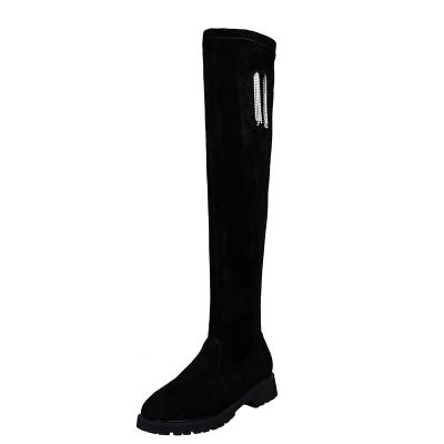 China Round Over - The Knee Boots Women's Stretch Fabric Non-Slip Thigh High Side With Dangle Sexy Little Women's Shoes Silver for sale