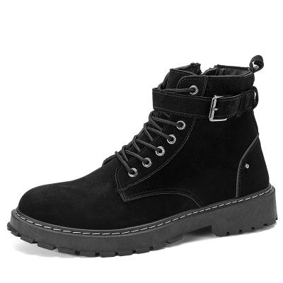 China All-match Retro Style Solid Color Side Zipper Design Men's Round Flat Bottom British Non-slip Wear-Resistant Casual Martin Boots for sale