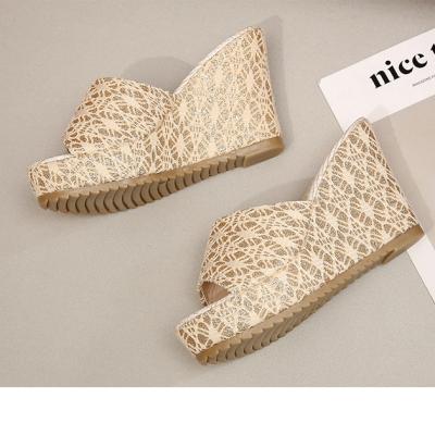 China Sexy Platform Toe Wedge Platform Shoes Ladies Open Toe Summer Trend Ladies Lace Wedge Platform Sandals Slippers New for sale