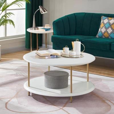 China High Quality Adjustable Furniture Luxury Modern Style Living Room Coffee Table White Legs Gold Plating Legs Coffee Table PU Top (Height) for sale