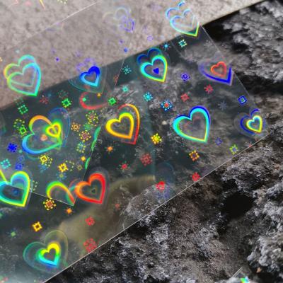 China Easy apply new aurora gradient heart magic color INS dynamic beating heart sticker laser heart sticker nail art decoration for sale