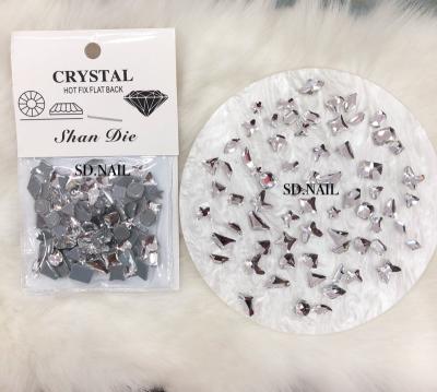 China Easy Apply 2021 Hot New Fix Black Champagne AB Crystal Red Colors Mixed Various Shapes Rhinestones Nail Art Charms for sale