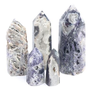 China China High Quality Natural Crystal Point Sphalerite Druze Purple Points Healing Crystal Points for sale