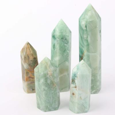 China China's Natural Crystal Tower For Healing Points Crystal Wand Green Dragonshard Points for sale