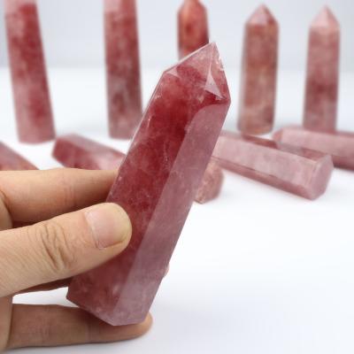 China Wholesale Natural Crystal Points Quartz Strawberry China Quality Crystal Pillars Healing for sale