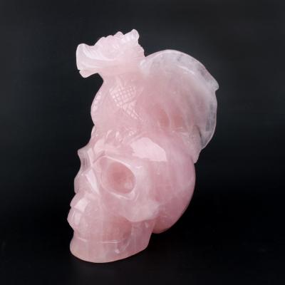 China China Crystal Dragon Head Shaped Skulls Healing Rose Quartz Crystal Skulls Crystal Dragon Skulls for sale