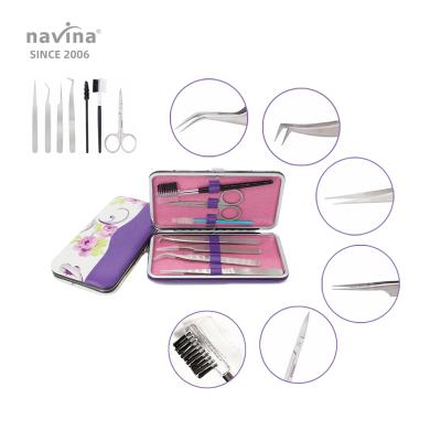 China Stainless steel navina eyelash tool kit professional wick extension tweezers set with custom logo and factory price for sale