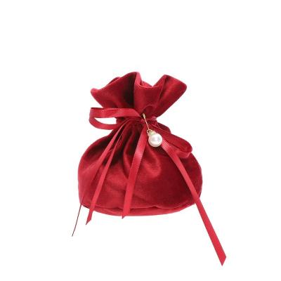 China Colorful Pearl Round Velvet Round Bag Jewelry Round Bag Velvet Drawstring Pouch for sale