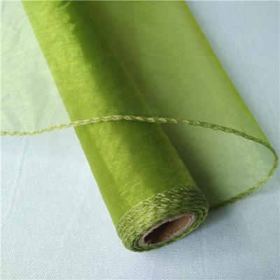 China Breathable Cheap Green Sewing Edge Organza Fabric Tulle Roll for sale