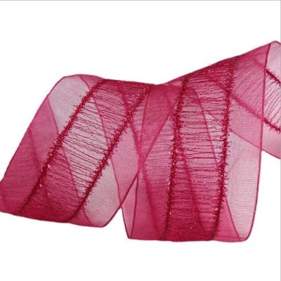 China Organza Floral Striped Ribbon With Transparent Colored DIY Gift Wrapping Ribbon for sale