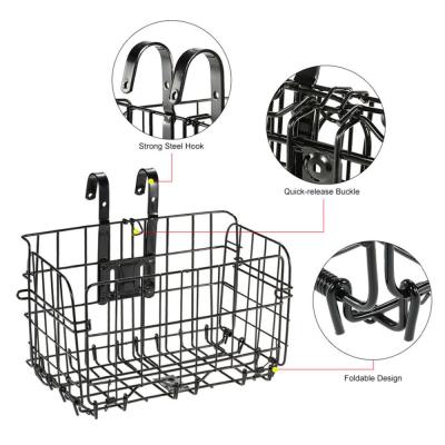 China Outdoor Travel Storage Bicycle Basket Removable Bike Wire Locker With Handles Folding Bike Front Basket for sale