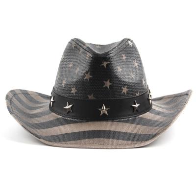 China Hot Selling Straw Hat Fashion Big Size Papyrus Fabric UV Protection Papyrus Cloth Headgear COW Boy Bucket Hat Custom Picture Headgear for sale