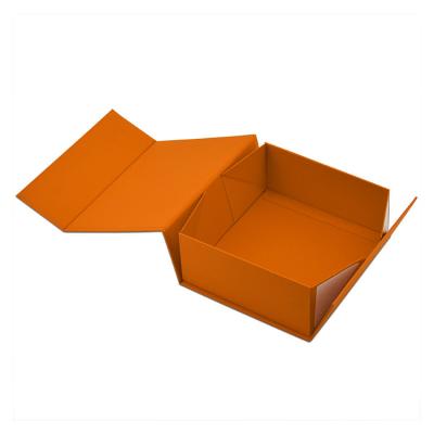 China Luxury Foldable Orange Magnetic Jewelry Packaging Boxes Recycled Materials Gift Boxes With Magnetic Lid for sale