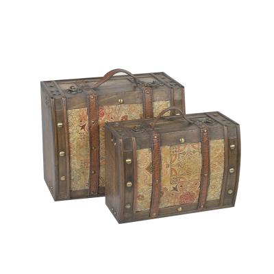 China Vintage Wooden Decorative Luggage Suitcase Box Storage Suitcase PU Trunk Wooden Trunk Box For Storage for sale