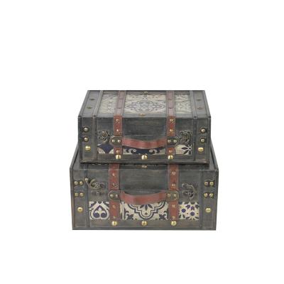 China Storage Two Set Of Printed Handmade Wooden Suitcase Storage Box for sale