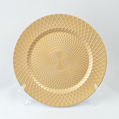 China Sustainable Gold Decoration Round Plates Plastic Grid Charger Dish for sale