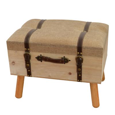 China Storage Stool Trunk Organizer Ottoman Suitcase Wooden Canvas Stool for sale