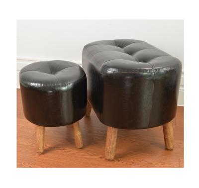 China Modern Design PU Wooden Leg Epidermal Oval Storage Stool for sale