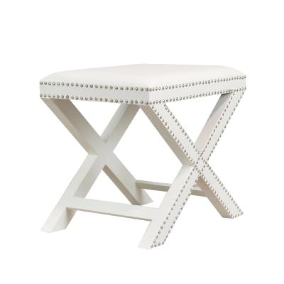 China European Style Elegant Stool Rivets Decorated Wooden Seat PU Stool for sale