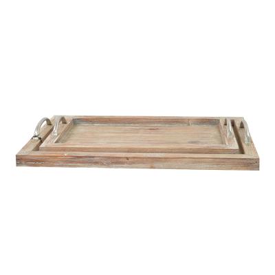 China Sustainable Minimalist Style MDF Tray Wooden Serving Trays With Metal Handle for sale