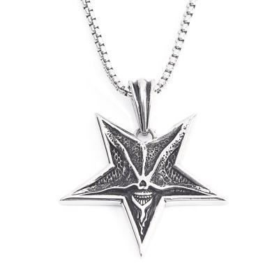 China Acute Smile Star Stainless Steel Antique Silver Color Five Evil Satan Punks Instagram Jewelry Punk Necklaces for sale