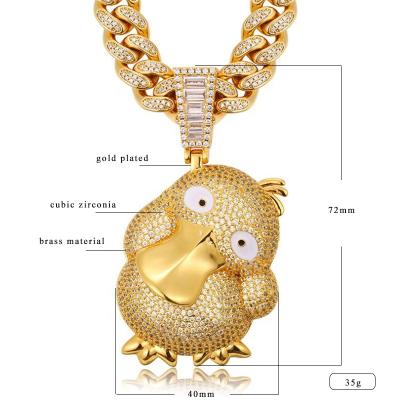 China Hiphop Duck Pendants Necklaces Affordable Brass Iced Out Cubic Zirconia Paved Animal Charms Design China Factory for sale