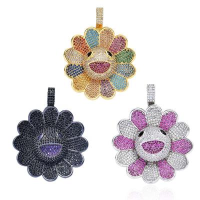 China Hiphop Sun Flower Hip Hip Iced Out CZ Paved Shiny Pendants Necklaces For Men Jewelry Brass Accessories for sale