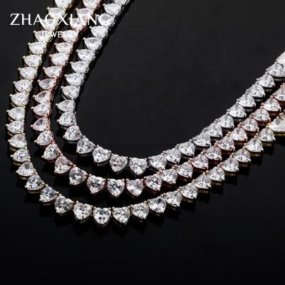 China Hiphop Tennis CZ Diamond Chain Wholesale Heart Shape Hip Hop Necklaces Iced Out 14k Rose Plated Choker for sale