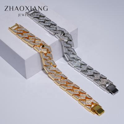 China FASHIONABLE Cuban CZ Iced Out Hiphop Rap Personality Alloy Diamond Figaro Cuba Chain European and American Hip-Hop Men's Bracelets for sale