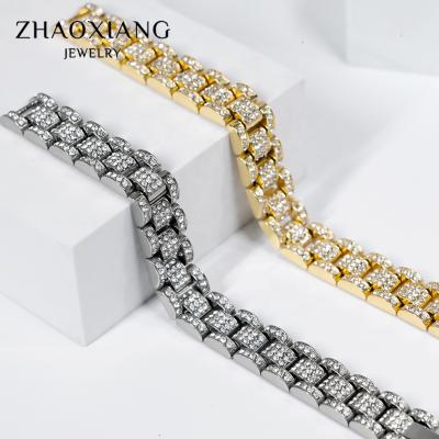 China Trendy Men's Miami Zirconia Big Hip Hop Jewelry Men's Gold Cuban Link Bracelet CZ Diamond Iced Out Cuban Bracelet 14k For Men for sale