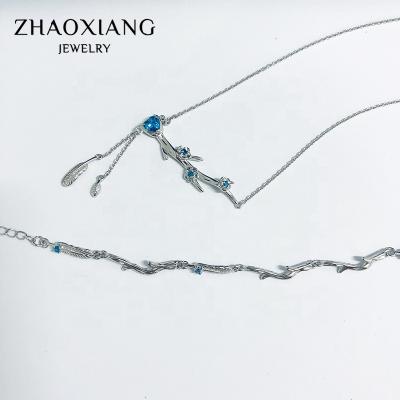 China Romantic Cute Design CZ Diamond Jewelry Necklaces & Bracelets Flower 925 Sterling Silver Jewelry Sets For Women Girl for sale